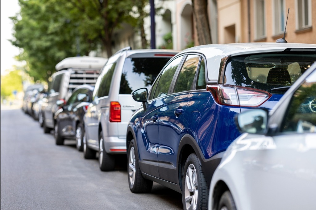 Das Bild zeigt eine reihe parkender Diesel- und Benziner-Autos